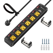 6 Outlet Metal Heavy Duty Power Strip With Individual Switches 6ft Wide Spaced G