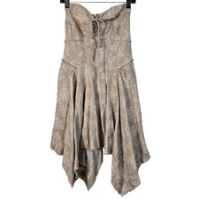 Anthropologie Corset Lace Up Seamed Dress XS Tan Coquette Milkmaid Renaissance