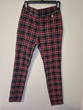 Tommy Hilfiger Pants Womens 6 Red Black Plaid Slim Fit Tapered Ankle Preppy