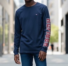 Tommy Hilfiger Boys XL 20 Navy Long Sleeve Graphic Logo Tee New