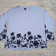 Talbots Sweater Womens L Blue Soft Floral Comfort Casual Preppy Lightweight
