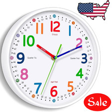 Silent Kids Wall Clock Non-Ticking, Battery-Powered 8-Inch