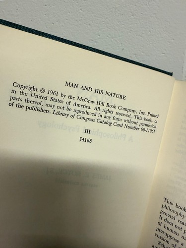 Man and His Nature a Philosophical Psychology James Royce 1961 NO Dust Jacket - Picture 5 of 6
