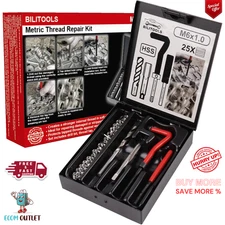 BILITOOLS M6x1.0 Thread Repair Kit HSS Drill Helicoil Repair Kit Metric Fast Shi