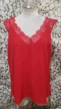 Umgee Top Womens Size Small Red Lace Tank Lined Feminine Romantic Boho V Neck
