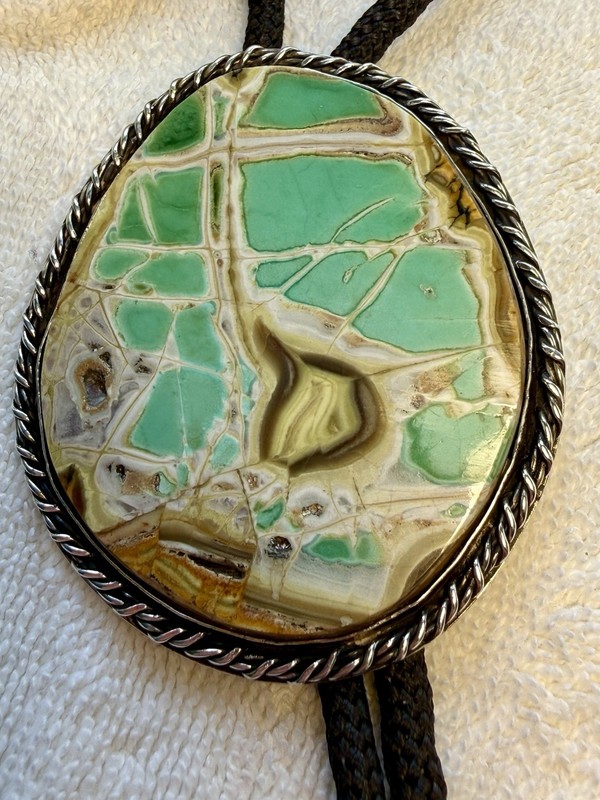 Variscite & Sterling  Bolo Tie Signed LEA  High End Piece