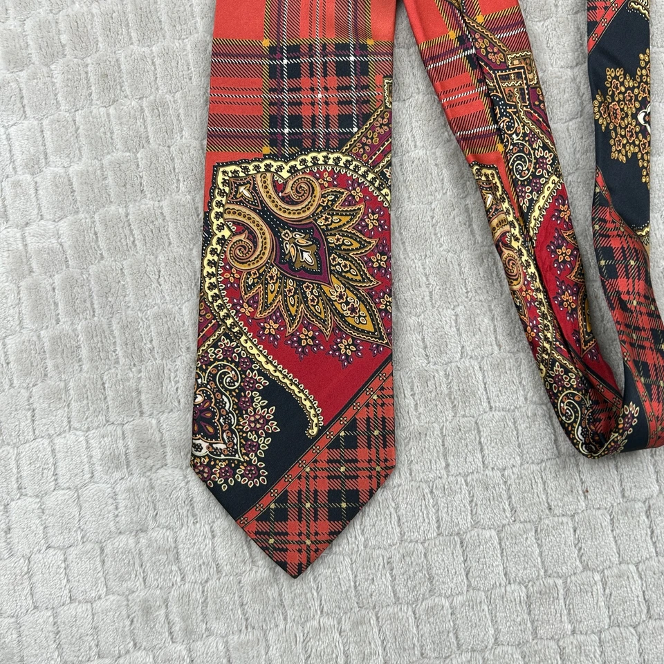 Corbata de seda Brioni dorada negra roja a cuadros estampado cachemir hecha en Italia *LEER Foto 3 de 4