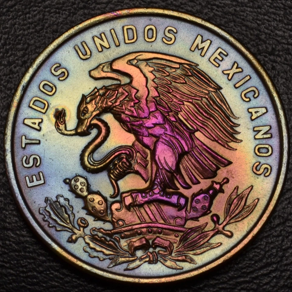 UNC 1965 México 20 Centavos PRECIOSO ARCO IRIS TONIFICACIÓN OBV y Rev (L50-40) Foto 3 de 3