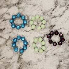 Kids Chunky Beaded Bracelet Lot Solid Colors Blue Green Purple Non-Stretch