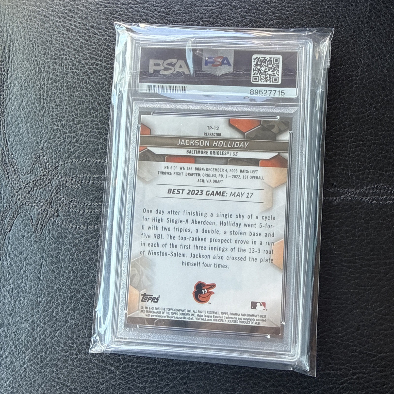 2023 bowmans best top prospects Refractor Jackson Holliday PSA 9 view 2