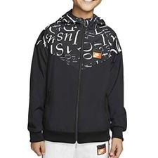 NIKE Black White Just Do It Windrunner Full Zip Lightweight Hoodie Jacket Size L