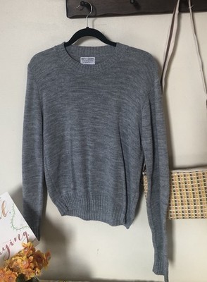 Vtg Dotty Mann Gray Knit Crew Neck Sweater Classic Preppy Minimalist Lightweight