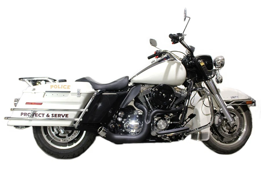 Sistema de escape estilo lago FLT 2:1 negro para Harley Davidson Foto 2 de 4