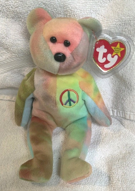 Ty Beanie Babies Peace Bear 1996 with Tag Protector P.E. Pellets