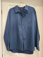 Alfani Athletic Fit Blue Geometric Stretch Dress Shirt XL 17-17.5 34-35