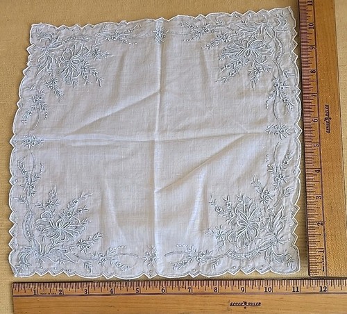 3 Antique Embroidery Pansies Butterflies Wedding Cotton Handkerchiefs - Picture 3 of 13