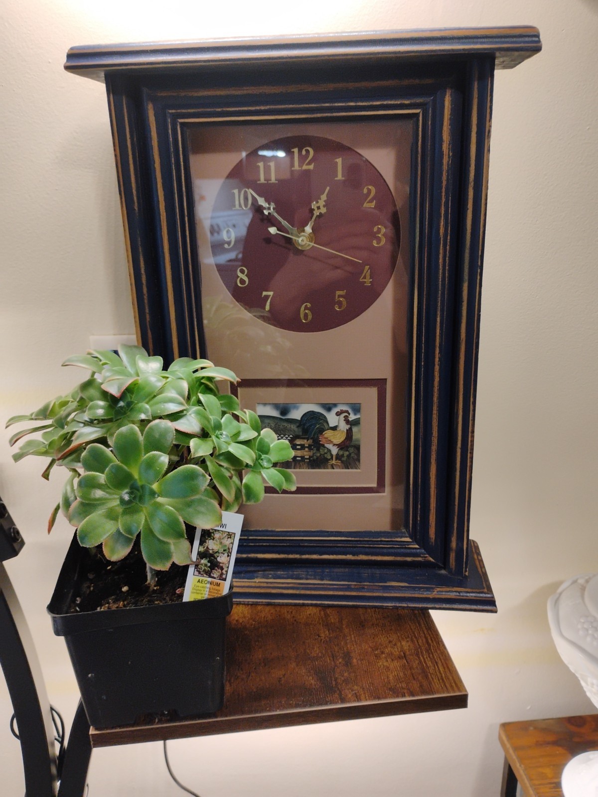 Vintage Rooster Chicken  Rustic Blue  🔵 Clock