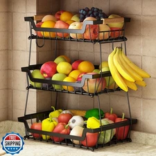 GILLAS 3 Tier Countertop Fruit Basket with 2 Banana Hangers for K