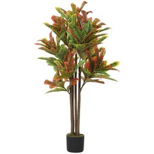 HOMCOM Pianta Artificiale di Croton in PEVA e Legno 55x55x120 Multicolore