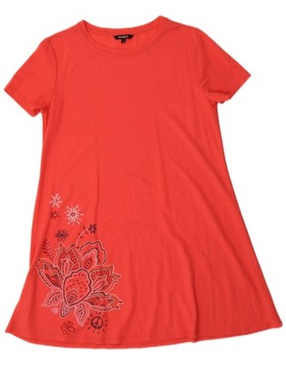 Desigual Damen Grafik T-Shirt Kleid UK 16 Large rot Blumen AE29