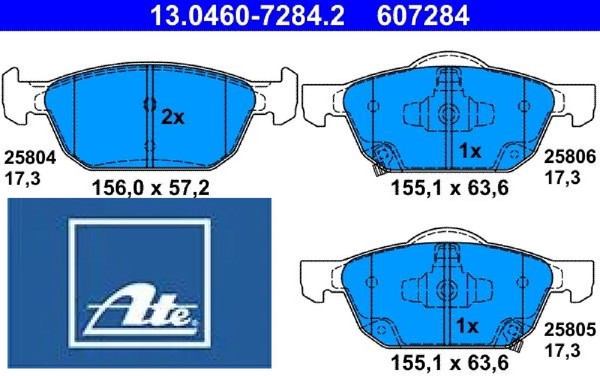 ATE 13.0460-7284.2 Bremsbelagsatz FüR Scheibenbremse Bremsbelagsatz FüR Honda-image