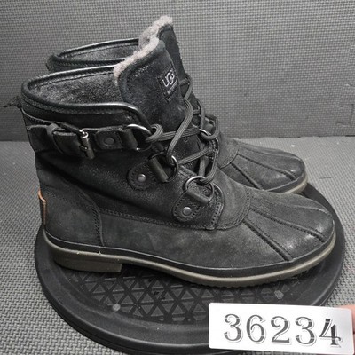 UGG Boots Womens Size 6.5 Black Suede Waterproof Lace Up Ankle Snow Winter