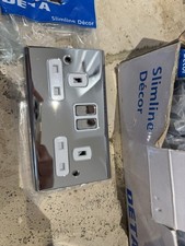 Deta Satin Chrome Sockets 13A 2 Gang
