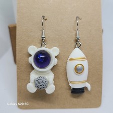 Handmade Astronaut and Rocket Dangle Drop Earrings Space Fun NEW Ladies