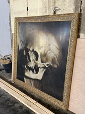 Large Framed Skull Painting Gothic Wall Art Gold Ornate Frame Statement Piece