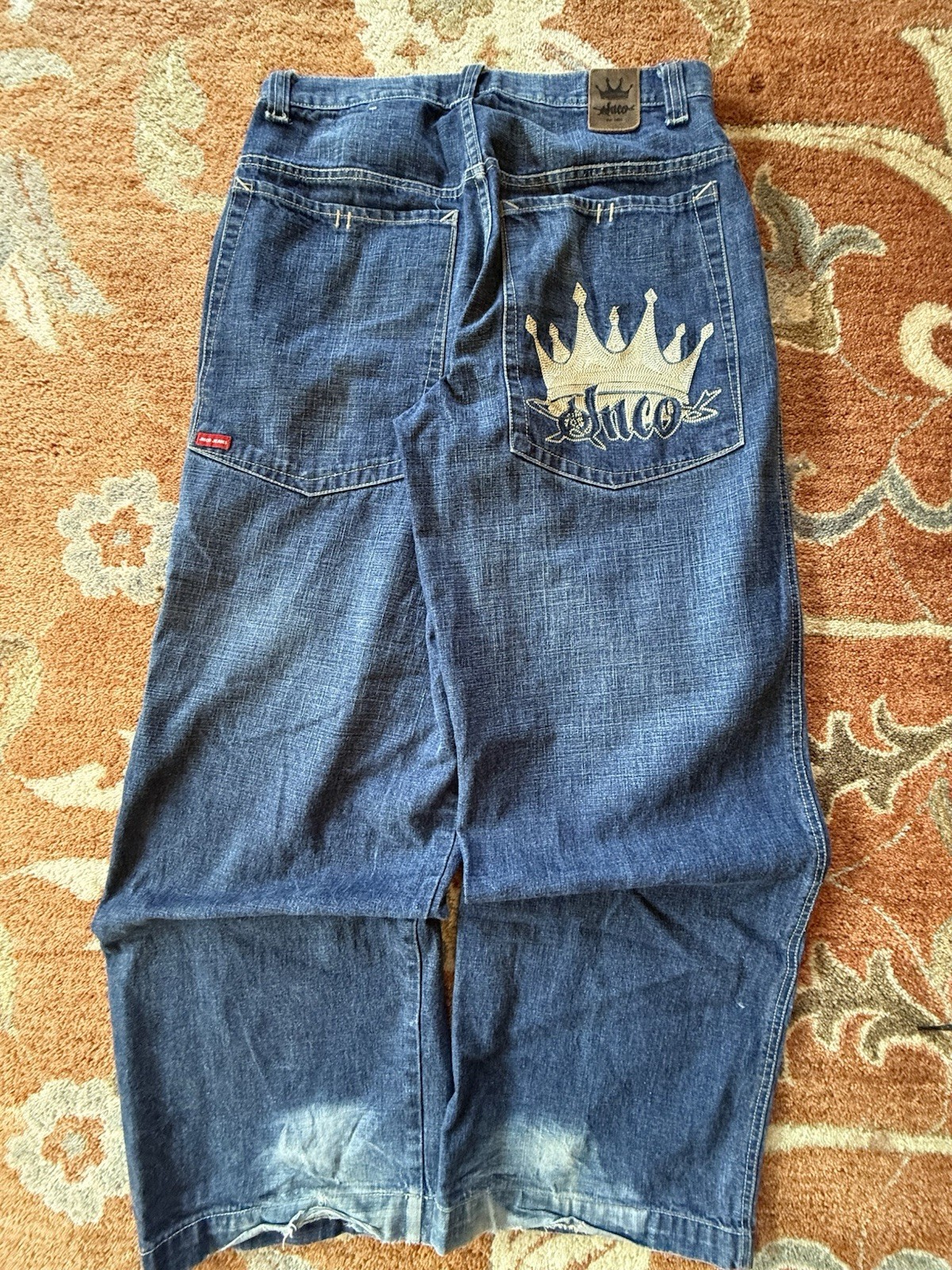 JNCO Crown Jeans Vintage Y2K Size 33x32 Baggy Skater Wide Leg Embroidered Logo