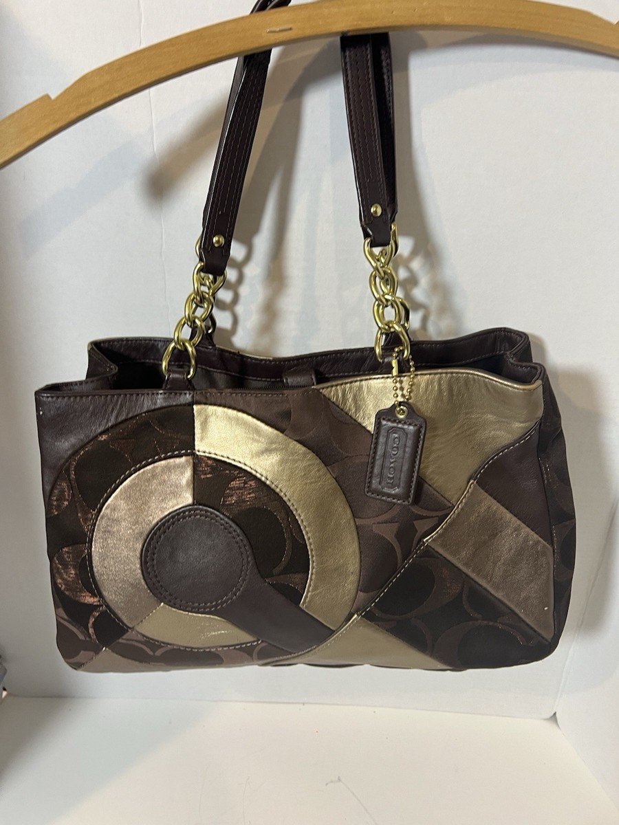 Coach Inlaid Patchwork Leather Chain Tote Bag F20013 Brown  display picture 1