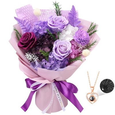 Ramos de flores preservadas con collar, regalos aniversario y cumpleaños mujeres
