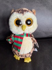 TY Beanie Boos Brown Owl W/ Scarf  Wise  6in Stuffed Animal Plush NEW WITH TAGS