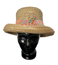 ERIC JAVITS Straw Sun Hat Boho Beaded Bucket Cloche USA Women  s Resort Rainbow