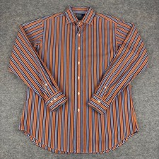 Polo Ralph Lauren Button Up Shirt Regent Classic Fit Striped Orange Mens 16 L