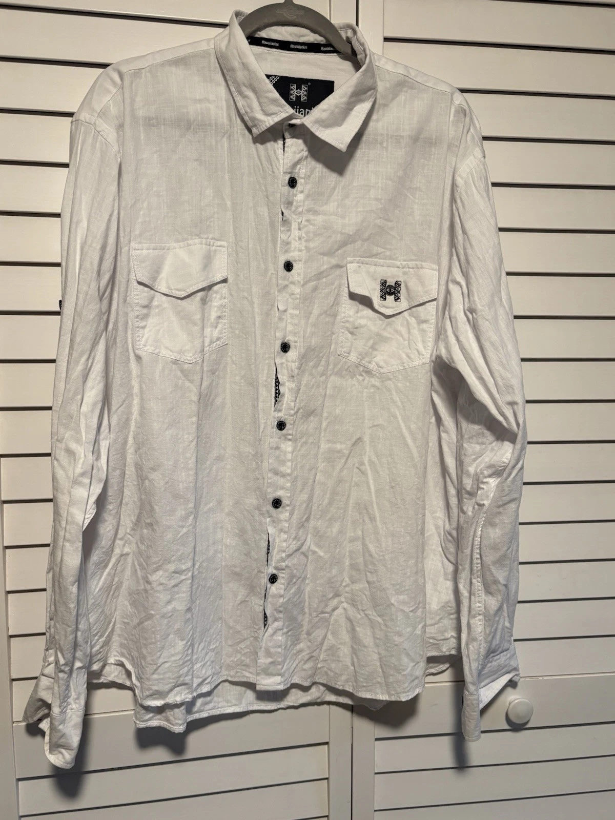 Hawaiianize Resortwear Shirt Mens 2XL 100% Cotton White Long Sleeve Button Up