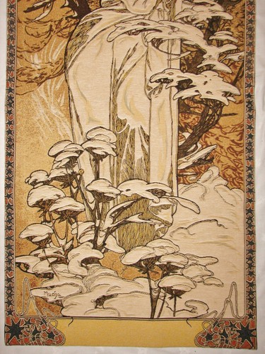 NEU 59"" X 26"" ALPHONSE MUCHA JAHRESZEITEN ""WINTER"" BELGISCHER TANDTEPPICH WANDHÄNGUNG - Bild 6 von 10