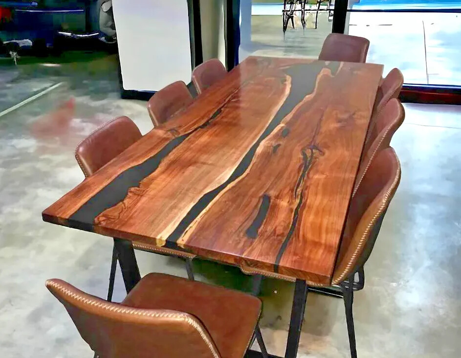 Black Epoxy Wood River Table Handmade Modern Resin Art-image