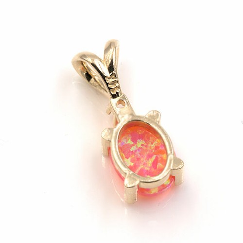Lab Created Pink Opal 8x6mm Oval Cabochon w/ Accent 14KT Yellow Gold Pendant - Picture 2 of 2