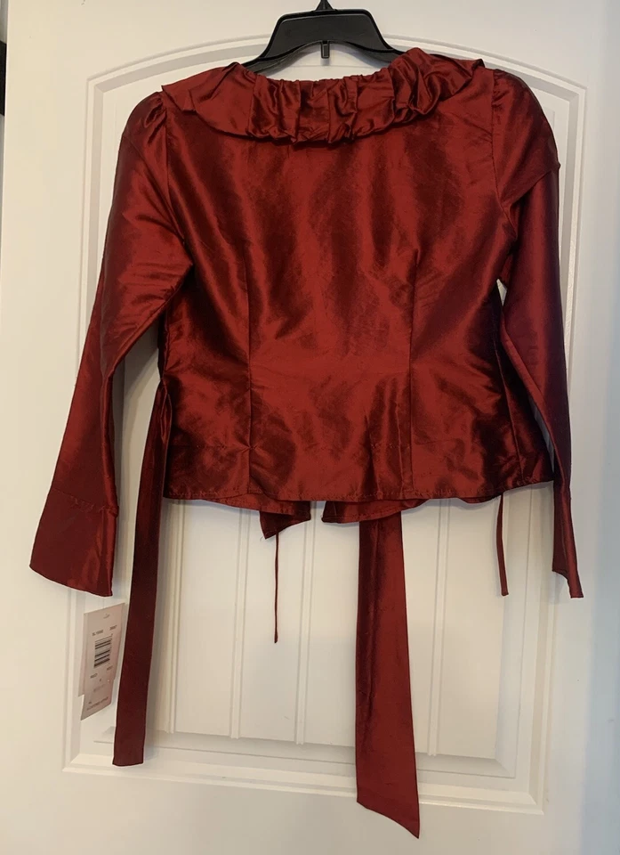 Blusa Sunny Leigh 100% seda nova com etiquetas tamanho 6 borgonha vermelha enrugada - Imagem 2 de 4