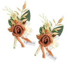 Set Of 2 Terracotta Wedding Boutonniere For Men Artificial Flowers Wedding Groom