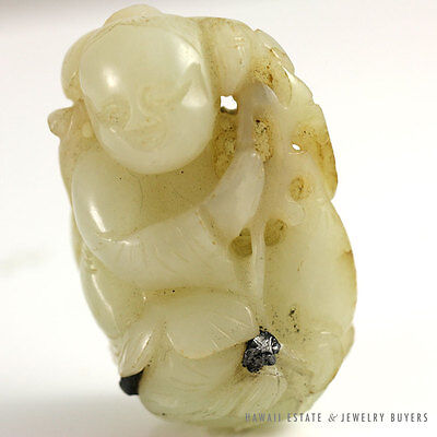 IMPORTANT 19C CHINESE MUTTON FAT WHITE JADE CARVED DEITY RECLAIMED ...