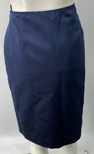 Oscar De La Renta Womens Dark Blue Silk Pencil Skirt NWT sz 10 - Picture 2 of 5