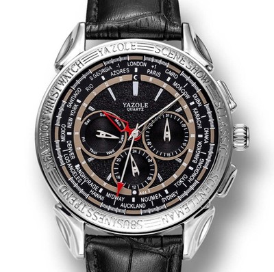 Men's Six Needle Fashion Quartz Watch with Calendar and Week Display, Waterproof
