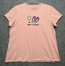 Life Is Good Shirt Women XXL Pink Flip Flop Wine Crusher Lite Keep It Simple Fun