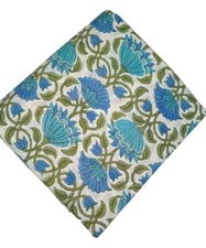Indian Handmade Blue Floral Hand Block Print Running Cotton Voile Crafts Fabric