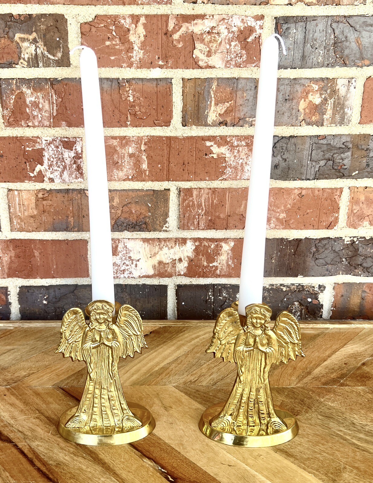 Brass Angel Candle Holders. Vintage Christmas Holiday Brass Candle