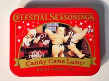 Celestial Seasonings Small (3 inch) Tea Tin Candy Cane Lane Near Mint condition