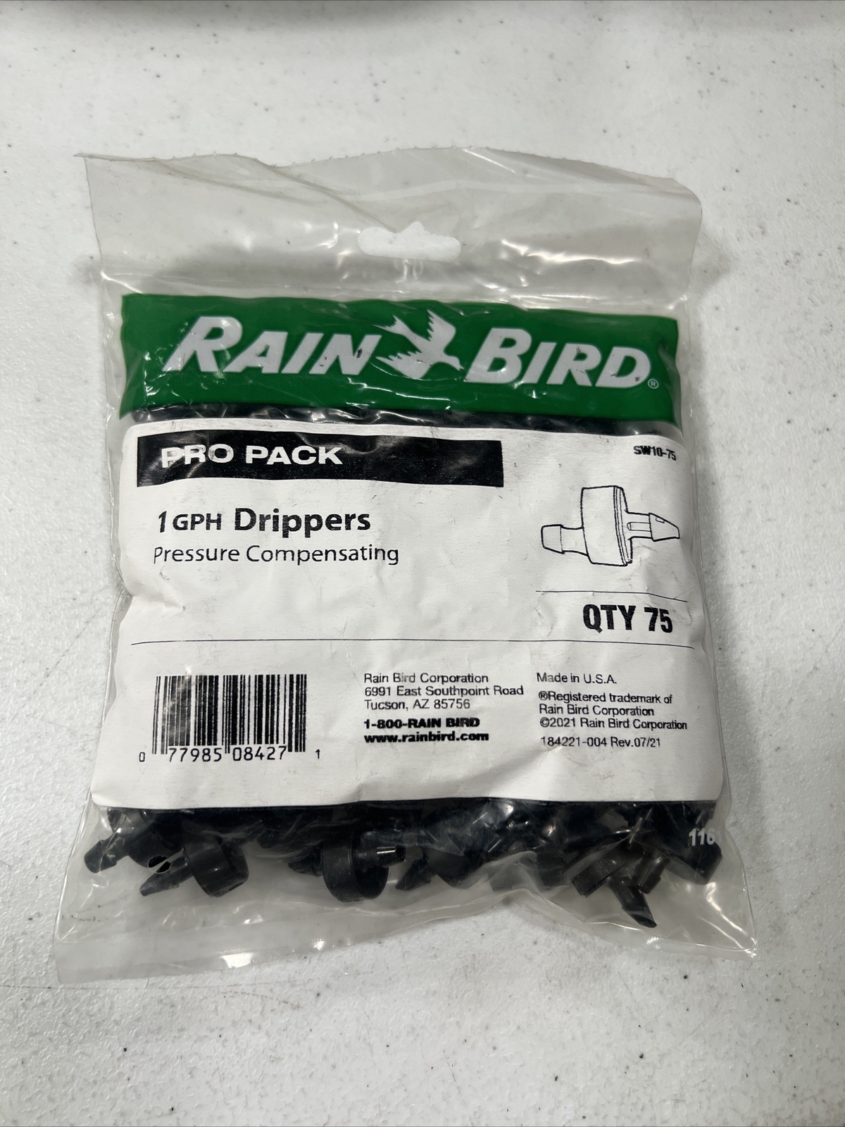 Rain Bird SW1075 Pressure Compensating Drip 1 GPH Irrigation Dripper