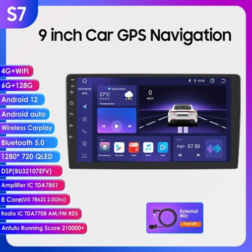 9" HD Touch Screen Android 12 Carplay 6+128GB Car Stereo FM AM Radio Head Unit - Picture 1 of 6